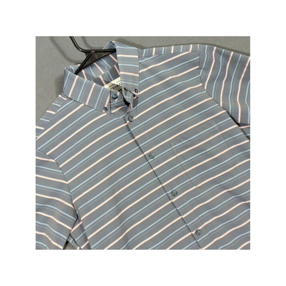 Mizzen+Main Shirt Men's S Blue & Pink Striped Trim Fit Leeward Button Down